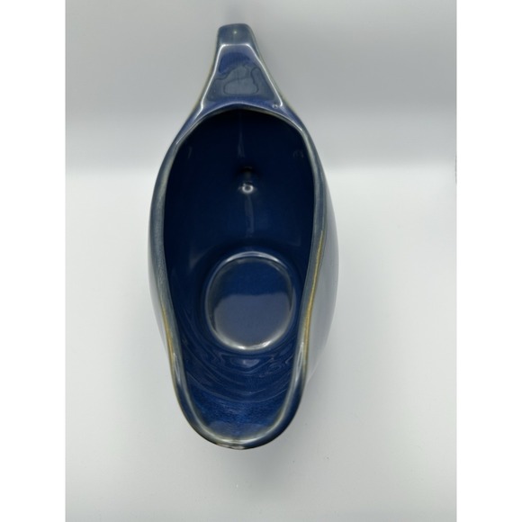 Lynn's Stoneware Large Blue Gravy Sauce Boat. Beautiful blue w/light brown trim. - Picture 2 of 8